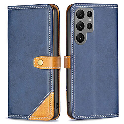 Etui en PU anti-chute, motif de lignes à double couture avec porte-carte pour votre Samsung Galaxy S23 Ultra - bleu