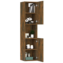 Maison Chic Armoire de bain,Meuble de rangement de salle de bain,Meuble haut Chêne fumé 30x30x130 cm Bois d'ingénierie -GKD452343 pas cher