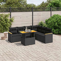 vidaXL Salon de jardin 7 pcs avec coussins noir résine tressée