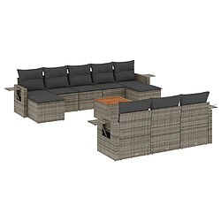 Maison Chic Salon de jardin 11 pcs avec coussins | Ensemble de Table et chaises | Mobilier d'Extérieur gris résine tressée -GKD57261