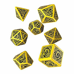 Q Workshop Q-Workshop Polyhedral 7-Die Set: Celtic 3D YELLOW & Black Dice Set!