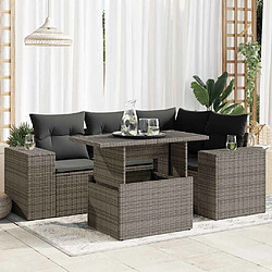 vidaXL Salon de jardin 5 pcs avec coussins gris résine tressée