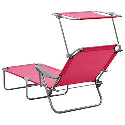 Avis Helloshop26 Transat chaise longue bain de soleil lit de jardin terrasse meuble d'extérieur avec auvent acier rose 02_0012268