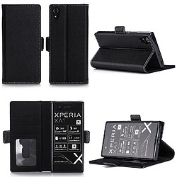 Sony Xperia XA1 : Housse Portefeuille luxe noire Style Cuir avec stand - Etui noir coque de protection Sony XA 1 2017 Dual SIM avec porte cartes - Accessoires pochette XEPTIO : Exceptional case