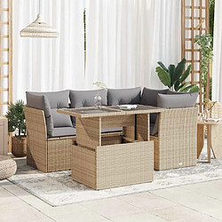 vidaXL Salon de jardin avec coussins 5 pcs beige résine tressée