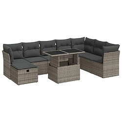 vidaXL Salon de jardin 9 pcs avec coussins gris résine tressée