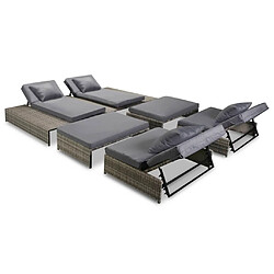 vidaXL Salon de jardin 5 pcs avec coussins Résine tressée Gris