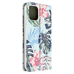 Avizar Étui Apple iPhone 12 / 12 Pro Porte-carte Support Motif Fleurs Tropicales – bleu