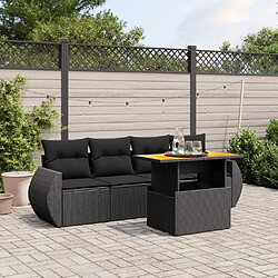 Maison Chic Ensemble de 5 Tables et chaises d'extérieur avec coussins,Salon de jardin noir résine tressée -GKD776736