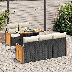 vidaXL Salon de jardin 6 pcs avec coussins noir résine tressée acacia