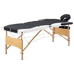 vidaXL Table de massage pliable 3 zones Bois Noir et blanc