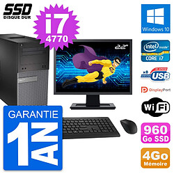 PC Tour Dell 3020 Ecran 22" Intel Core i7-4770 RAM 4Go SSD 960Go Windows 10 Wifi - Occasion