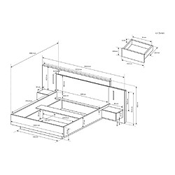 Vente-Unique Lit avec chevets 140 x 190 cm - 2 tiroirs - Avec LEDs - Coloris : Naturel et anthracite + Sommier - FRANCOLI pas cher