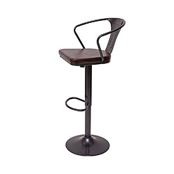 Mendler 2x Tabouret de bar HWC-H10b,réglable en hauteur,avec accoudoirs,pivotant,style industriel~vintage noir-marron