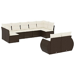 vidaXL Salon de jardin avec coussins 9 pcs marron résine tressée