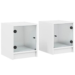 Maison Chic Lot de 2 Tables de chevet avec portes en verre - Tables de Nuit blanc 35x37x42 cm