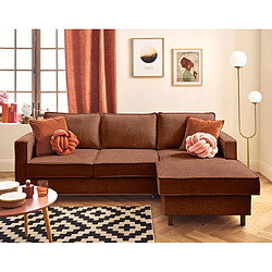 Lisa Design Jake - canapé d'angle droit 4 places convertible avec coffre en tissu velours relief Jake - canapé d'angle droit 4 places convertible avec coffre en tissu velours relief - Terracotta