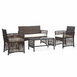 Maison Chic Salon de jardin 4 pcs + coussins - Mobilier/Meubles de jardin - Table et chaises d'extérieur Résine tressée Marron -MN44604