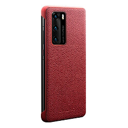 Qialino Coque en cuir véritable + TPU fenêtre de visualisation rouge pour votre Huawei P40