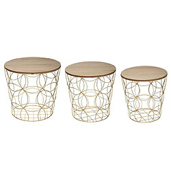 Pegane Lot de 3 tables gigogne dorées