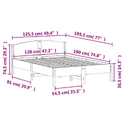 Vidaxl Cadre de lit avec tête de lit blanc 120x190 cm bois pin massif pas cher