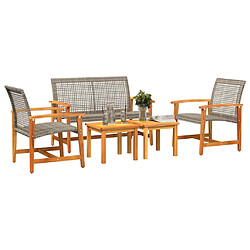 Avis Maison Chic Salon de jardin 5 pcs | Ensemble de Table et chaises | Mobilier d'Extérieur gris résine tressée et bois d'acacia -GKD29355