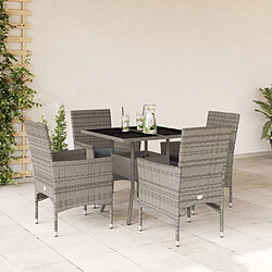 vidaXL Ensemble à manger de jardin et coussins 5 pcs gris rotin verre