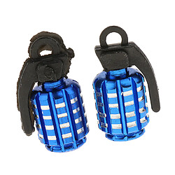 2pcs Grenades Bouchons Anti-poussière De Valve De Pneu Forme Du Pneu Pour Voiture Moto Vélo -bleu