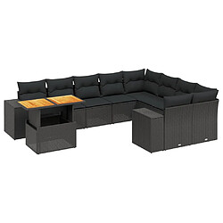 vidaXL Salon de jardin 10 pcs avec coussins noir résine tressée