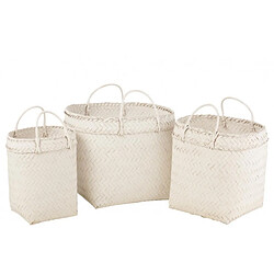 Dansmamaison Set De 3 Panier Carre Rotin Blanc