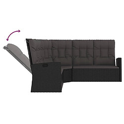 Acheter vidaXL Canapé d'angle inclinable avec coussins Noir Résine tressée