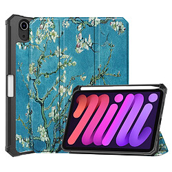 Etui en PU trois volets avec support et porte-stylo fleur pour votre Apple iPad mini 6 (2021)