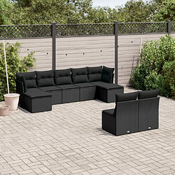 Maison Chic Salon de jardin 9 pcs avec coussins | Ensemble de Table et chaises | Mobilier d'Extérieur noir résine tressée -GKD82027