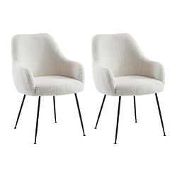 Lot de 2 chaises avec accoudoirs en tissu bouclette et métal - Blanc - TOYBA de Pascal Morabito