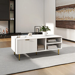 Acheter LBF Table Basse Blanche élégante avec décorations en Or, tiroir, 3 Compartiments pour Le Rangement Ouvert - Ajoutez Votre Style de Salon, Table Basse carrée, Luxe léger élégant