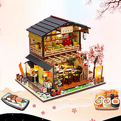 Acheter DIY Miniature Dollhouse Kit avec Meubles et LED Lumière, Chaud Sushi Shop En Bois Dollhouse Kit, Cadeaux