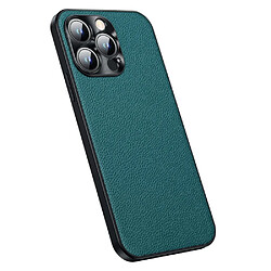 Coque en TPU + cuir véritable anti-chute, texture litchi pour votre iPhone 14 Pro Max - cyan