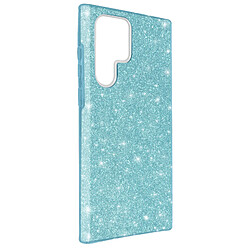 Avizar Coque Samsung Galaxy S22 Ultra Paillette Amovible Silicone Semi-rigide bleu