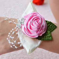 Wewoo Mariée à la main rose fleur poignet boutonnière bouquet corsage diamant satin fleurs