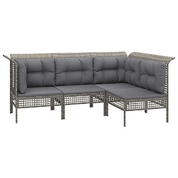 vidaXL Salon de jardin 4 pcs avec coussins Gris Résine tressée