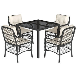 Maison Chic Ensemble à manger d'extérieur 5 pcs avec coussins,Salon de jardin,Mobilier de jardin Noir Résine tressée -GKD302074