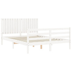 Maison Chic Lit adulte - Cadre Structure de lit avec tête de lit Contemporain blanc 160x200 cm bois massif -MN76551 pas cher