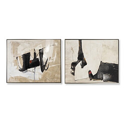 Pegane Ensemble de 2 tableaux peinture à l'huile sur toile,peinte à la main avec cadre noir- Longueur 180 x Profondeur 4 x Hauteur 60 cm