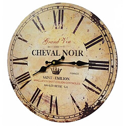 L'Héritier Du Temps Horloge Murale Pendule Ronde de Cuisine ou Salon en Bois et Papier Cheval Noir 4x34x34cm