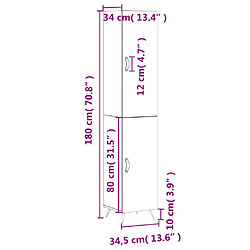 vidaXL Buffet haut Chêne fumé 34,5x34x180 cm Bois d'ingénierie pas cher