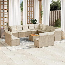 vidaXL Salon de jardin avec coussins 14 pcs beige résine tressée