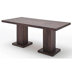 Table à manger en chêne massif patiné laqué avec 2 colonnes - L.180 x H.76 x P.90 cm -PEGANE-