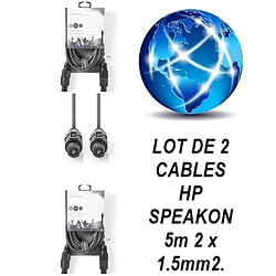 SPEAKON LOT DE 2 CABLES HP SPEAKON 5m 2 x 1.5mm2. AMPLI ENCEINTES SONO DJ 