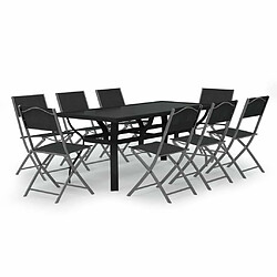 Salle à manger de jardin 9 pcs,Table et chaise à dîner Gris et noir -MN12676