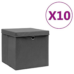 Maison Chic Lot de 10 Boîtes de rangement,Boîtes de stockage avec couvercles 28x28x28 cm Gris -MN781575